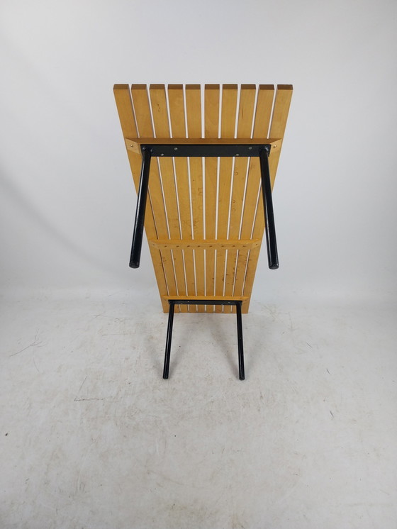 Image 1 of 1 X Slatted Bench In Beech And Black Metal 1960'S