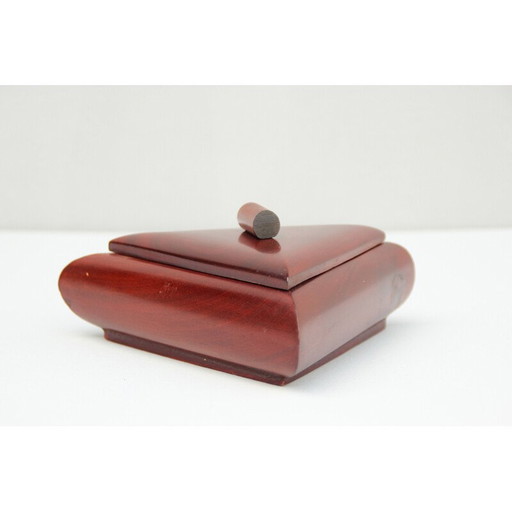 Scatola con coperchio in teak Art Déco vintage, anni '20-'30