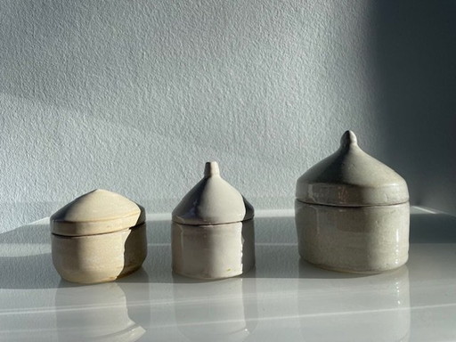 3 Unique Handmade Small Ceramic Pots, Glazed