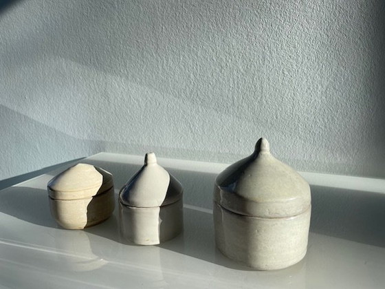 Image 1 of 3 Unique Handmade Small Ceramic Pots, Glazed