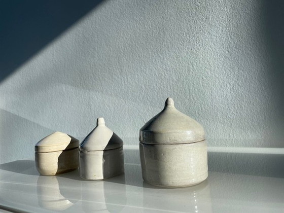 Image 1 of 3 Unique Handmade Small Ceramic Pots, Glazed