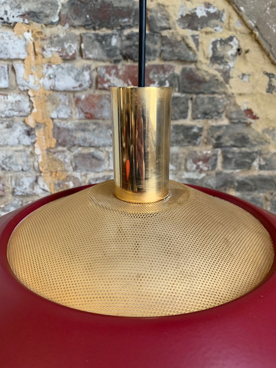 Image 1 of Large vintage burgundy and gold pendant light, Scandinavian style
