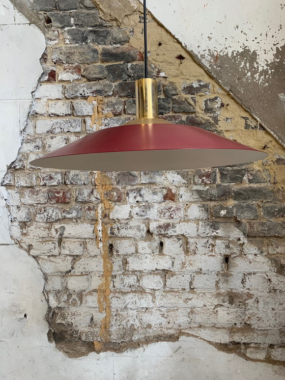 Image 1 of Large vintage burgundy and gold pendant light, Scandinavian style