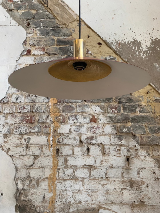 Image 1 of Large vintage burgundy and gold pendant light, Scandinavian style