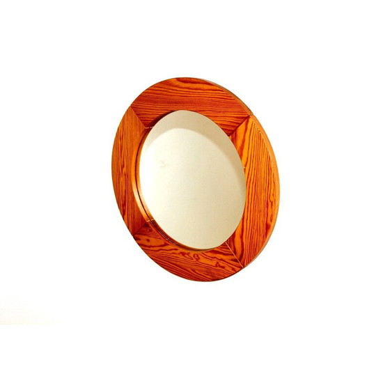 Image 1 of Vintage round pine mirror, Sweden 1970