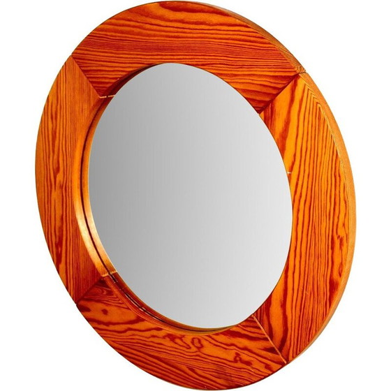 Image 1 of Vintage round pine mirror, Sweden 1970