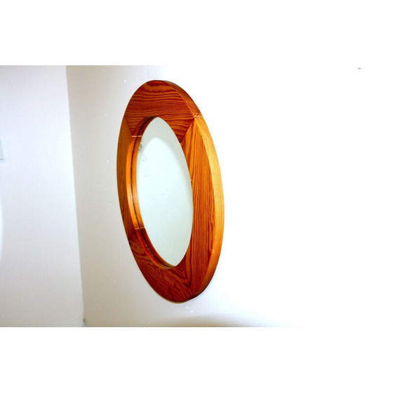 Image 1 of Vintage round pine mirror, Sweden 1970