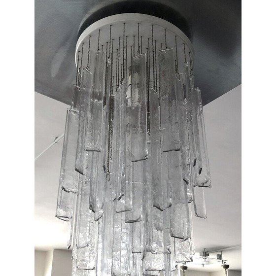 Image 1 of Lampadario vintage con elementi in vetro di Murano trasparente per Mazzega, anni '70