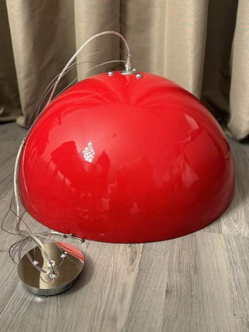 Lampada a sospensione vintage grande 70 cm colore rosso e argento