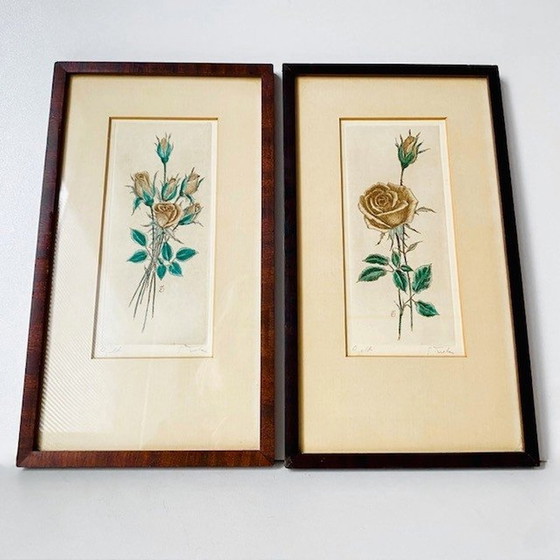 Image 1 of Pair of Tjitske Elisabeth Modderman lithograph paintings roses