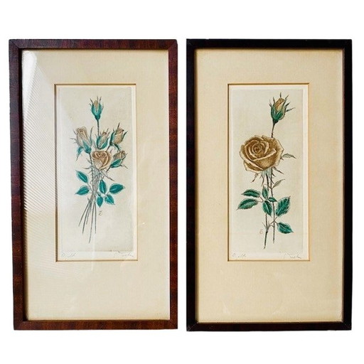 Pair of Tjitske Elisabeth Modderman lithograph paintings roses