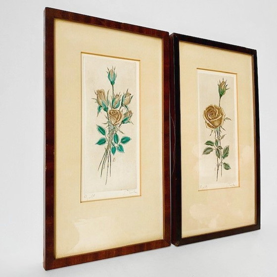 Image 1 of Pair of Tjitske Elisabeth Modderman lithograph paintings roses