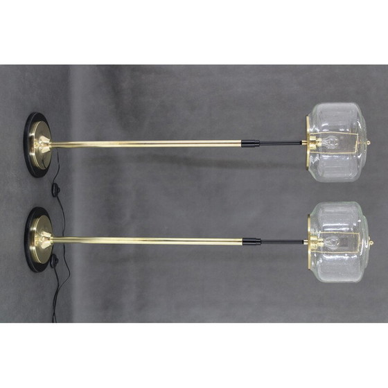 Image 1 of Pair of vintage glass and brass floor lamps by Kamenicky Senov, Czechoslovakia 1970