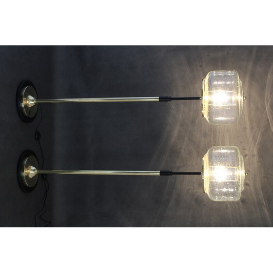 Image 1 of Pair of vintage glass and brass floor lamps by Kamenicky Senov, Czechoslovakia 1970