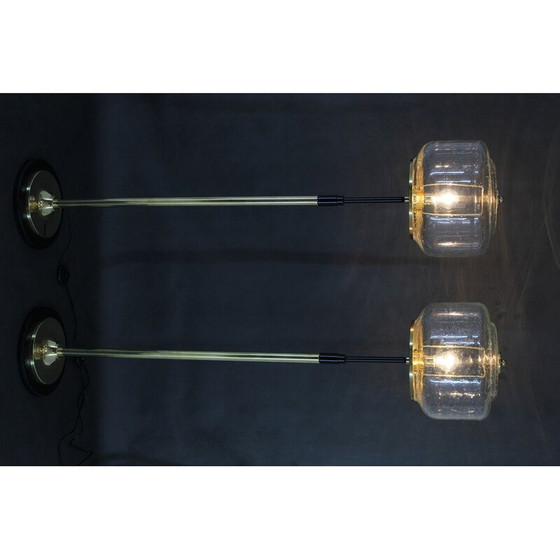 Image 1 of Pair of vintage glass and brass floor lamps by Kamenicky Senov, Czechoslovakia 1970