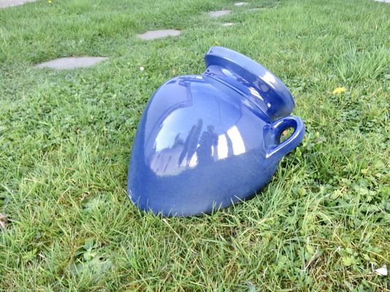 Image 1 of Vaso da fiori da parete, terracotta smaltata blu, Sud della Francia, 1990