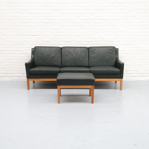 Mid - Century Three-seater Sofa Green Leather