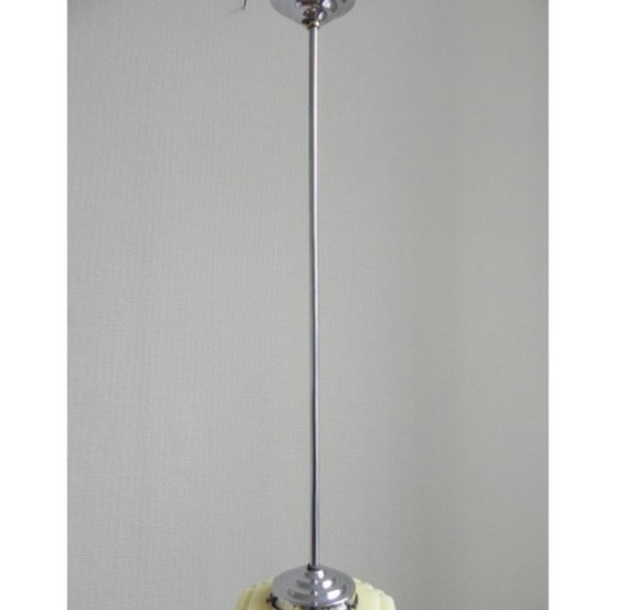 Image 1 of Art Deco hanging lamp with cube shaped beige globe