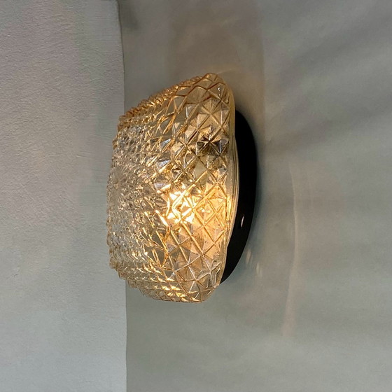 Image 1 of Applique da soffitto in vetro ambrato oro 1970 1980