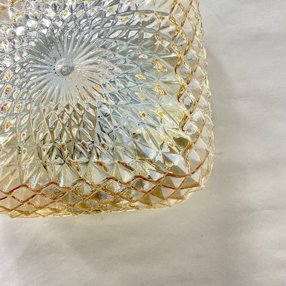 Image 1 of Applique da soffitto in vetro ambrato oro 1970 1980
