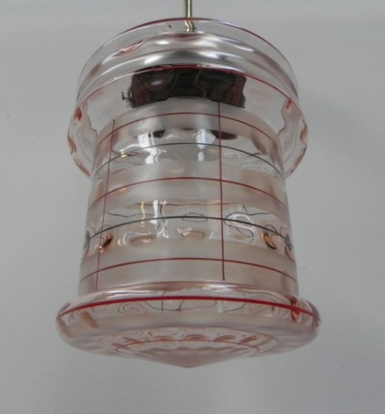 Image 1 of Art deco hanging lamp with pink glass shade