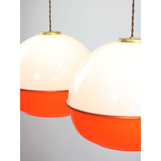 Image 1 of Vintage Space Age pendant lamp in orange plexiglass and brass, Italy 1970