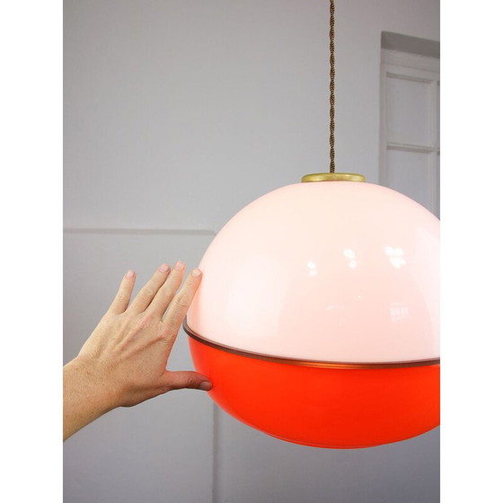 Image 1 of Vintage Space Age pendant lamp in orange plexiglass and brass, Italy 1970