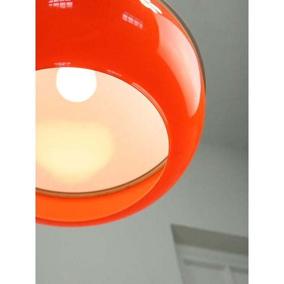 Image 1 of Vintage Space Age pendant lamp in orange plexiglass and brass, Italy 1970