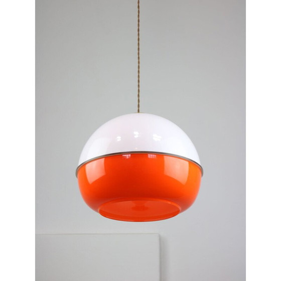 Image 1 of Vintage Space Age pendant lamp in orange plexiglass and brass, Italy 1970