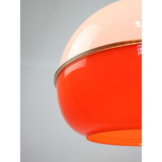 Image 1 of Vintage Space Age pendant lamp in orange plexiglass and brass, Italy 1970