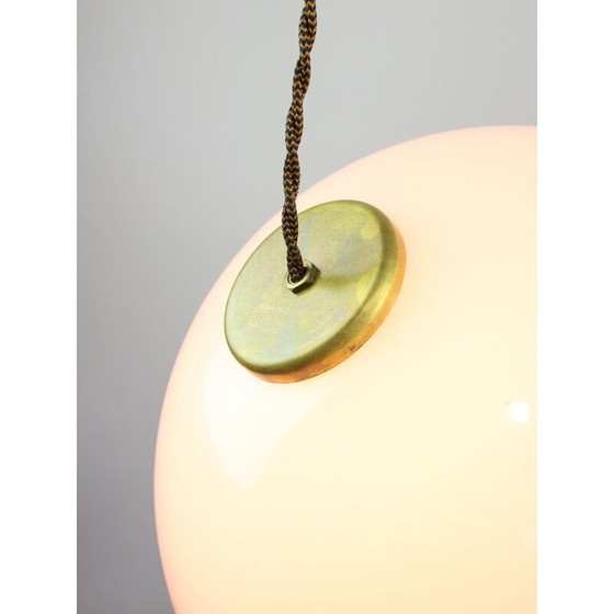 Image 1 of Vintage Space Age pendant lamp in orange plexiglass and brass, Italy 1970