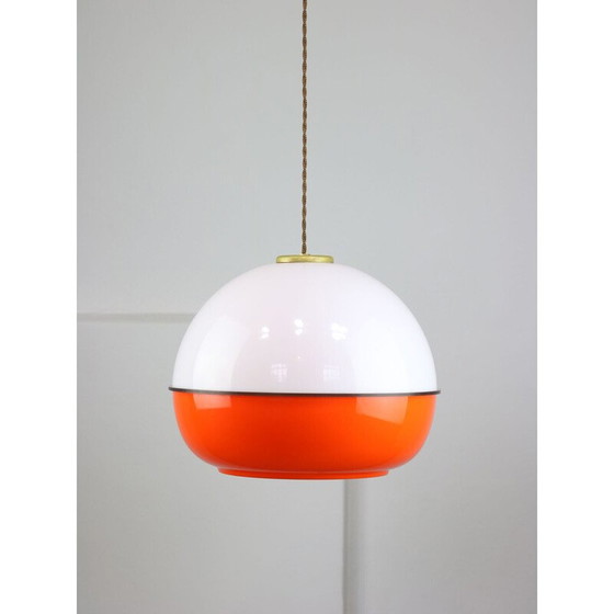 Image 1 of Vintage Space Age pendant lamp in orange plexiglass and brass, Italy 1970