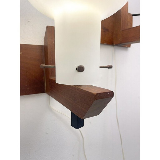 Pair of vintage wood and opaline wall lamps, 1970