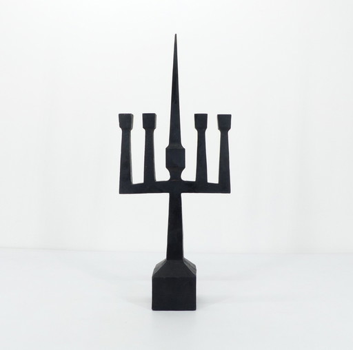 Black Forged Steel Brutalist Candelabra 1950