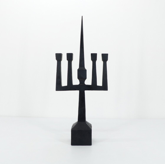 Image 1 of Black Forged Steel Brutalist Candelabra 1950