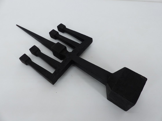 Image 1 of Black Forged Steel Brutalist Candelabra 1950