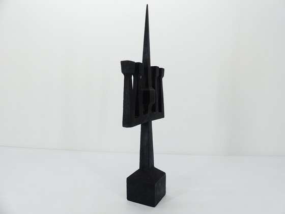 Image 1 of Black Forged Steel Brutalist Candelabra 1950