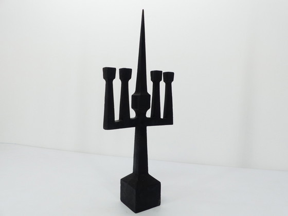 Image 1 of Black Forged Steel Brutalist Candelabra 1950