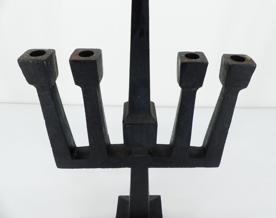 Image 1 of Black Forged Steel Brutalist Candelabra 1950