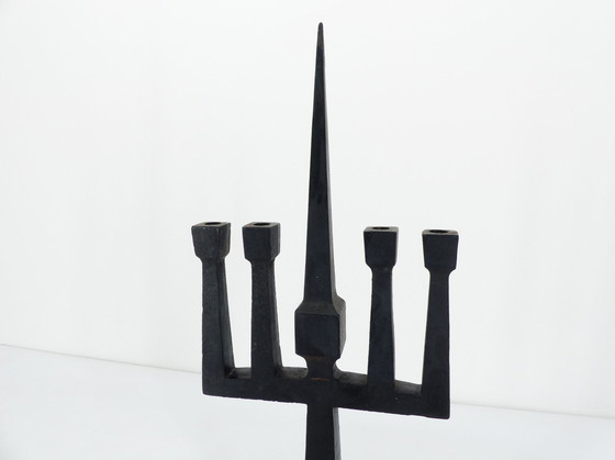 Image 1 of Black Forged Steel Brutalist Candelabra 1950