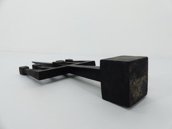 Image 1 of Black Forged Steel Brutalist Candelabra 1950