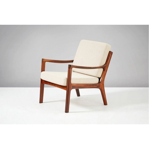 Vintage Senator armchair for France & Son in white wool and rosewood 1960