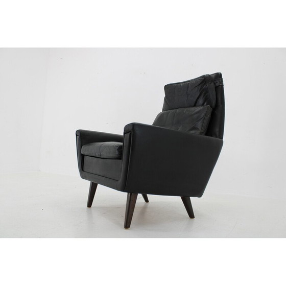 Image 1 of Poltrona vintage con schienale alto in faggio massello e pelle, Danimarca 1970