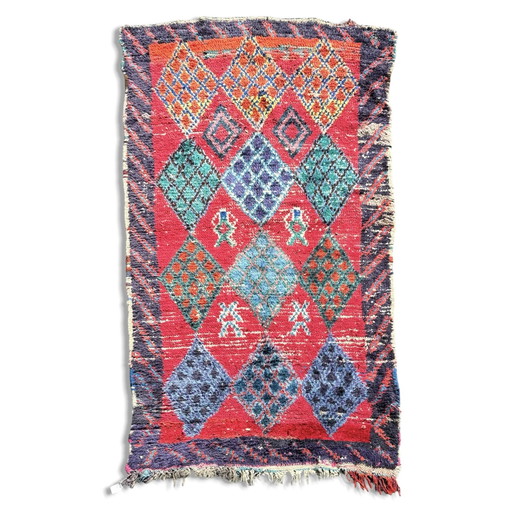 Superbe tapis marocain en coton rouge