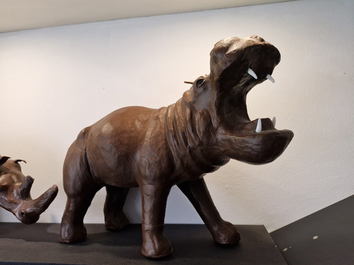 Mid - Century Leather Rhino/Hippopotamus