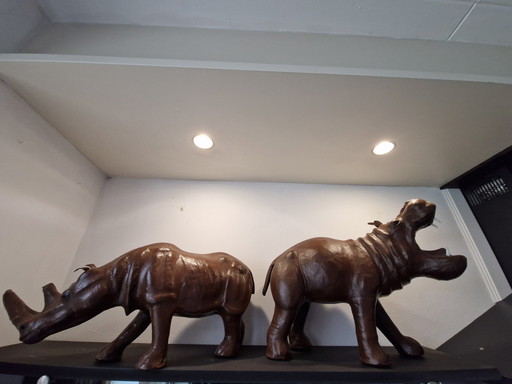 Mid - Century Leather Rhino/Hippopotamus