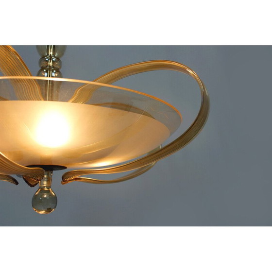 Image 1 of Vintage Art Deco chandelier in brass and curved glass for Esc Zukov, 1940