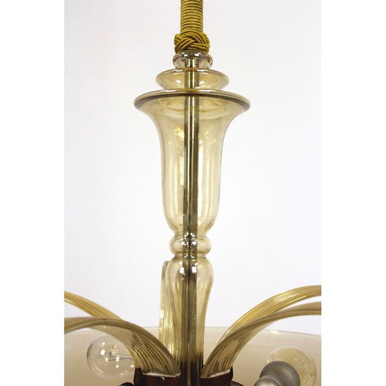 Image 1 of Vintage Art Deco chandelier in brass and curved glass for Esc Zukov, 1940