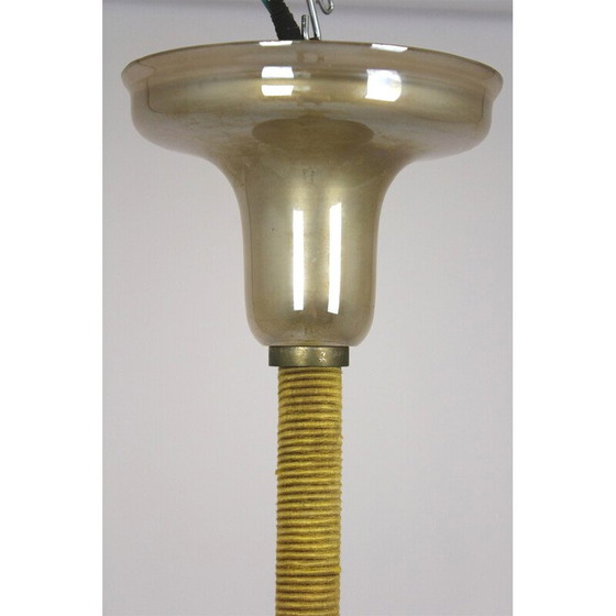 Image 1 of Vintage Art Deco chandelier in brass and curved glass for Esc Zukov, 1940