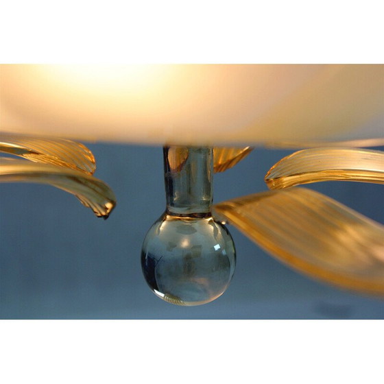 Image 1 of Vintage Art Deco chandelier in brass and curved glass for Esc Zukov, 1940